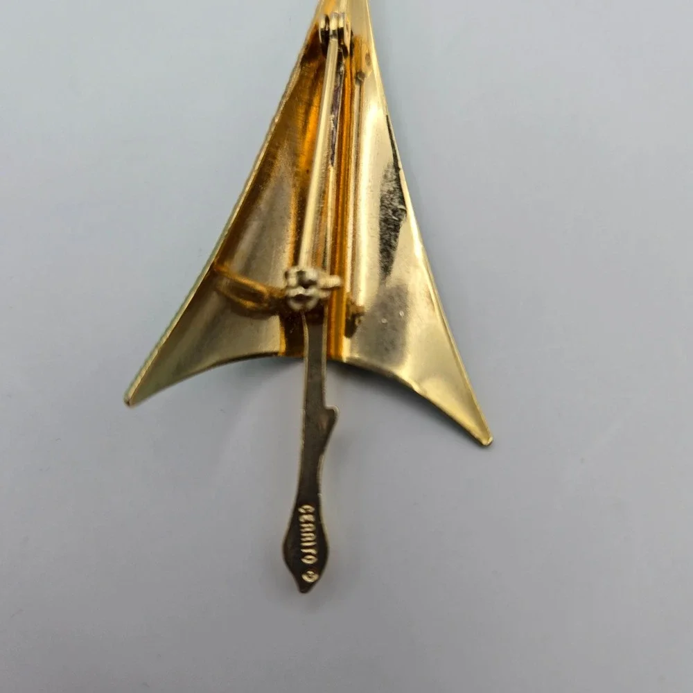 Cerrito Christmas Tree Brooch Green Enamel Rhinestone Star Signed Vintage